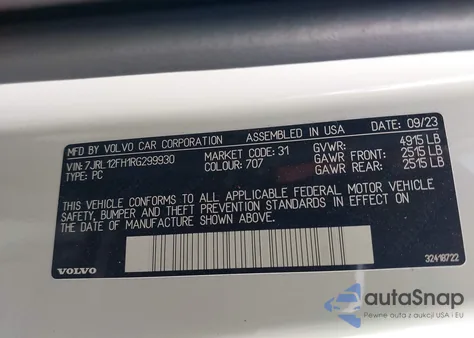 2024 Volvo S60 B5 Plus Black Edition z USA, uszkodzony, nr VIN 7JRL12FH1RG299930